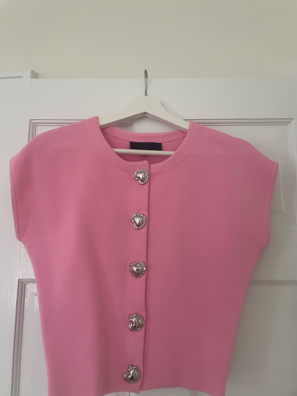 Zara Pink Short Sleeve Cardigan with Silver Heart Buttons